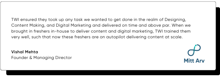 Mitt Arv's testimonial to The Wise Idiot appreciating good work done in content marketing.