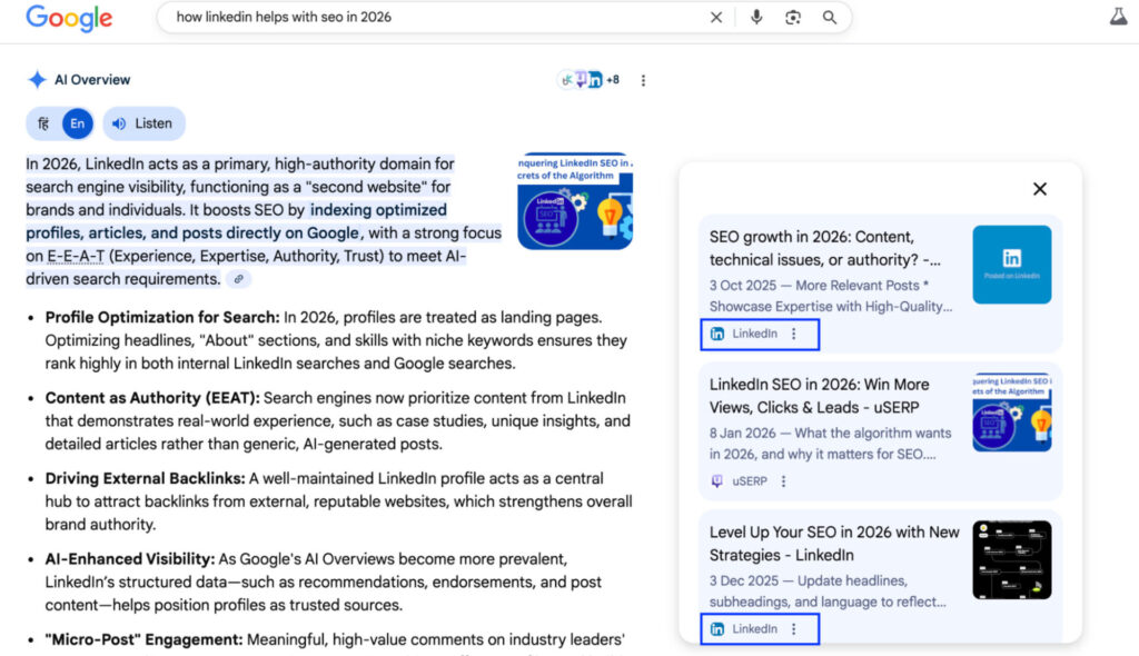 How LinkedIn Helps with SEO in 2026 - Google Search Results