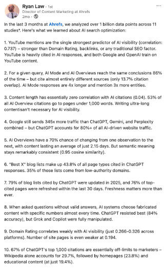 Snapshot of Ryan Law’s LinkedIn post